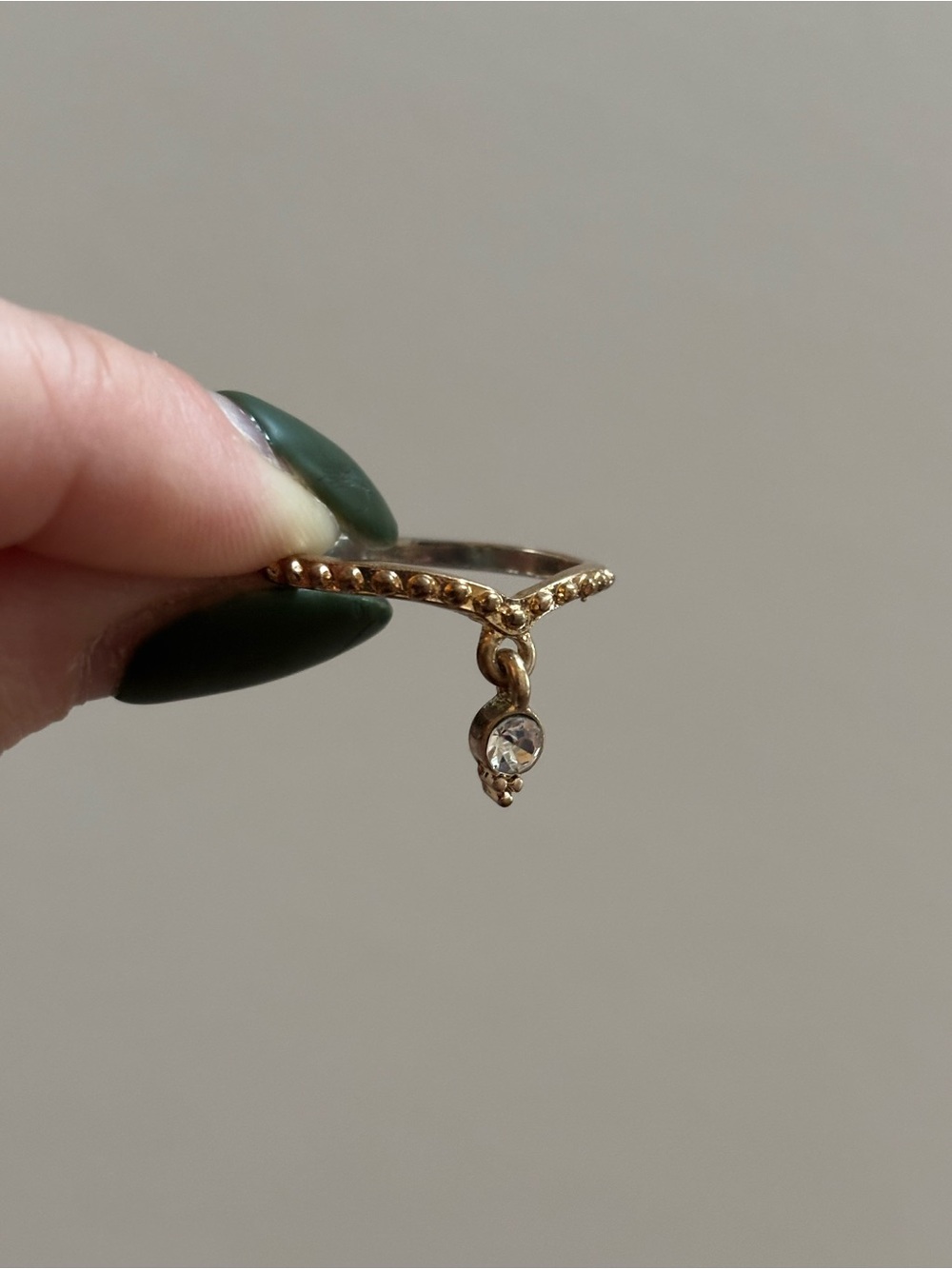 Vintage Inspired Drop Down Pendant Charm Ring with Gemstones